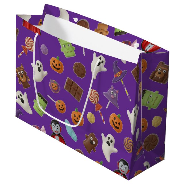 Spooky Candy Monsters Halloween Large Gift Bag (Front Angled)