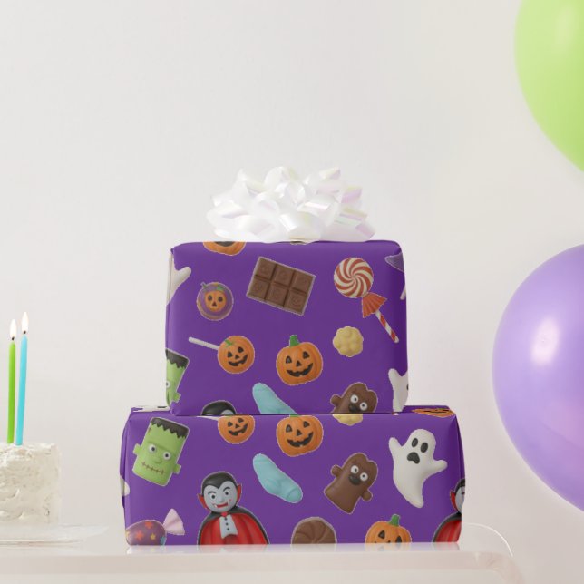 Spooky Candy Monsters Halloween Wrapping Paper (Party Gifts)