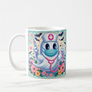 Spooky Cartoon Ghost Nurse: Halloween Art Coffee Mug