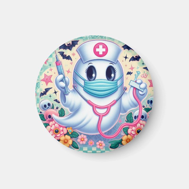 Spooky Cartoon Ghost Nurse: Halloween Art  Magnet (Front)