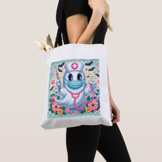 Spooky Cartoon Ghost Nurse: Halloween Art Tote Bag