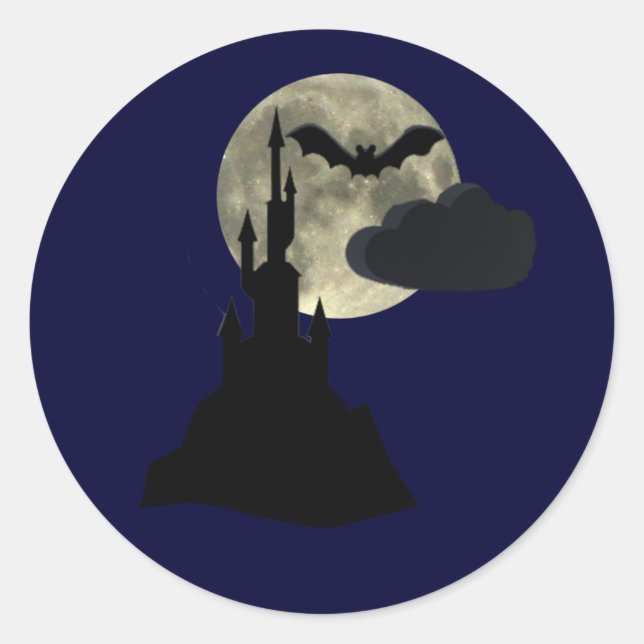 spooky castle in full moon classic round sticker (Front)