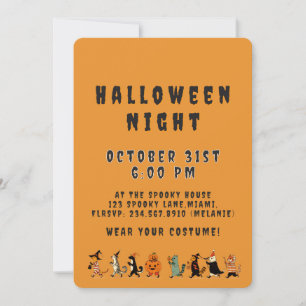 Spooky Cat and Costume Halloween Night Invitation