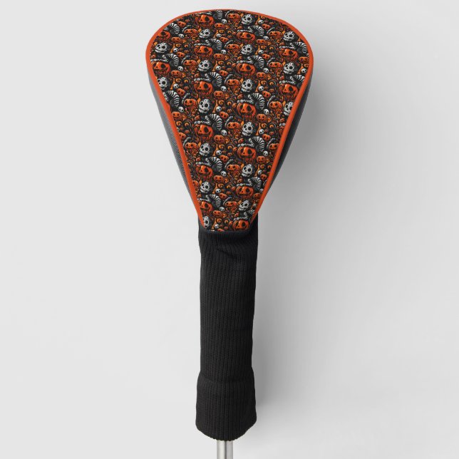 Spooky Cat and Pumpkins Golf Head Cover (Front)