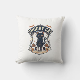 Spooky Cat Club Cat Halloween Spooky Cat Vintage V Throw Pillow