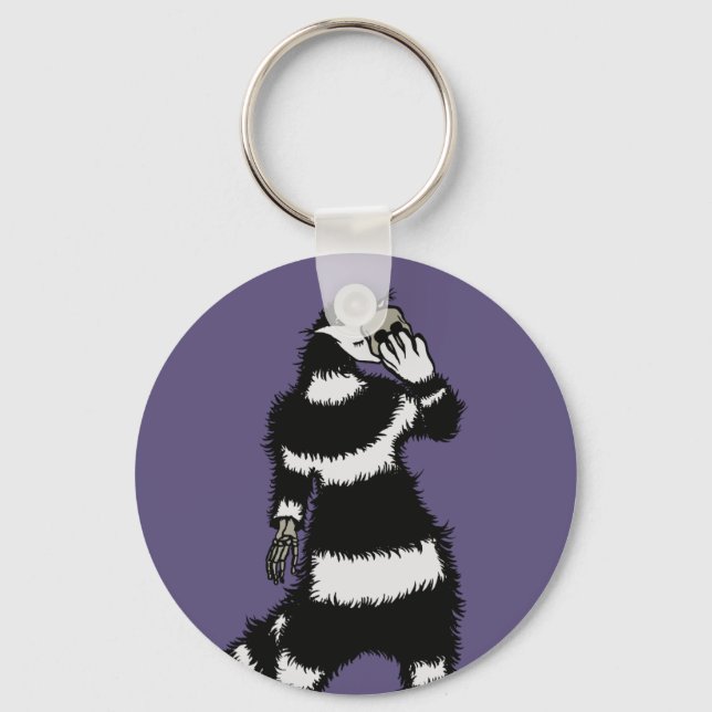 Spooky Cat Creature Skeleton Hand Skull Mask Keychain (Front)