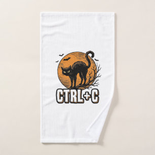 Spooky Cat CTRL C Vintage Halloween Vector Design_ Hand Towel
