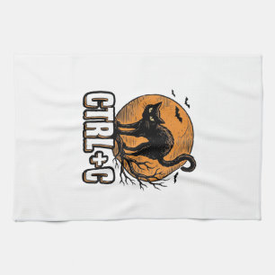 Spooky Cat CTRL C Vintage Halloween Vector Design_ Kitchen Towel