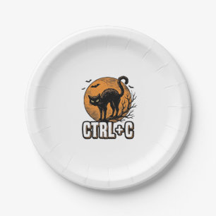 Spooky Cat CTRL C Vintage Halloween Vector Design_ Paper Plate