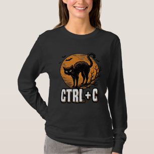 Spooky Cat CTRL C Vintage Halloween Vector Design_ T-Shirt