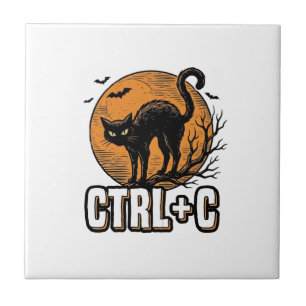 Spooky Cat CTRL C Vintage Halloween Vector Design_ Tile
