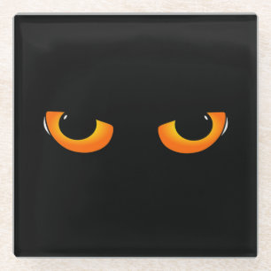 Spooky Cat Eyes Glass Coaster