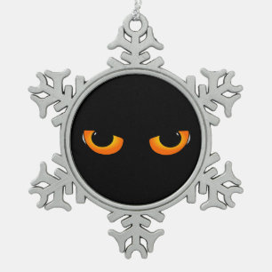 Spooky Cat Eyes Snowflake Pewter Christmas Ornament
