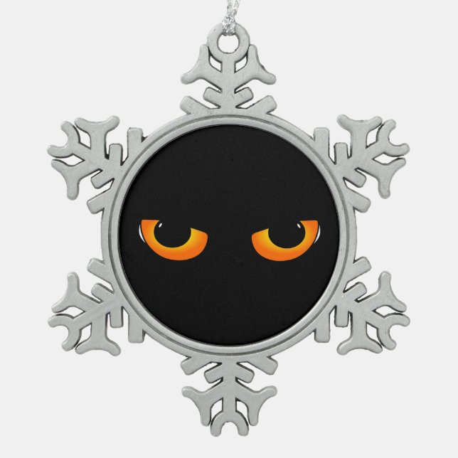Spooky Cat Eyes Snowflake Pewter Christmas Ornament (Front)