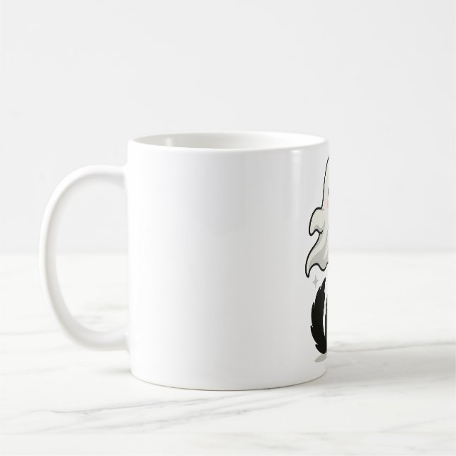 Spooky Cat & Ghost Mug – Cute Halloween Coffee Cup (Left)