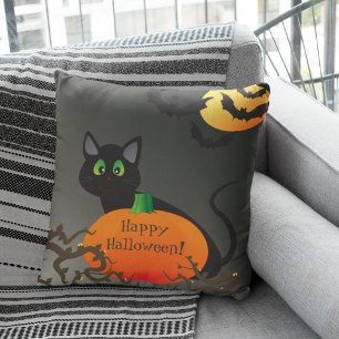 Spooky Cat Halloween Night Throw Pillow