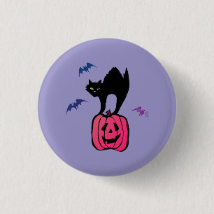 Spooky Cat Halloween Pumpkin Pop Art 1 Inch Round Button