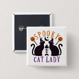 Spooky Cat Lady Black Cats Halloween 2 Inch Square Button