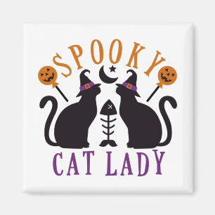 Spooky Cat Lady Black Cats Halloween Magnet