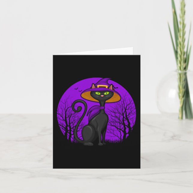Spooky Cat Lover Halloween Black Kitten Cute Cat S Card (Front)
