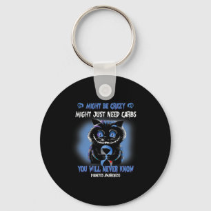 Spooky Cat Might Be Crazy Blue Ribbon Diabetes Awa Keychain