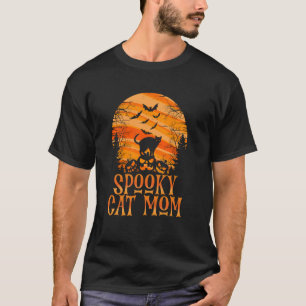 Spooky Cat Mom kitten, Pumpkins & Creepy Sunset Ha T-Shirt