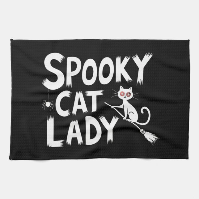 Spooky Cat Mom Spooky Cat Lady Halloween Cat Mom  Kitchen Towel (Horizontal)