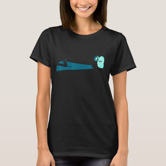 Spooky Cat Nerd Geek Graphic T-Shirt (Front)