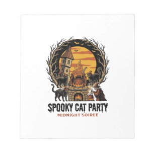 Spooky Cat Party Vintage Engraving Halloween Shirt Notepad