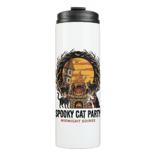 Spooky Cat Party Vintage Engraving Halloween Shirt Thermal Tumbler