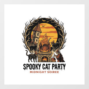 Spooky Cat Party Vintage Engraving Halloween Shirt Window Cling
