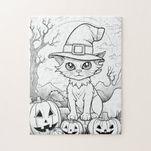 Spooky Cat & Pumpkins Halloween Jigsaw Puzzle