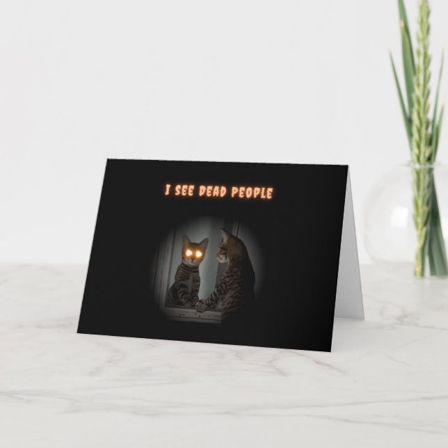 Spooky Cat Sees Dead People Funny Halloween Card (Front)