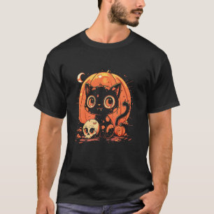 Spooky Cat Skull Fall Pumpkin Halloween Goth Cute T-Shirt