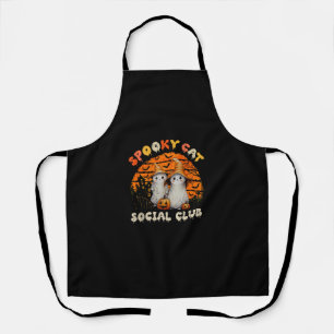 Spooky Cat Social Club Boo Ghost Witch Black Cats  Apron