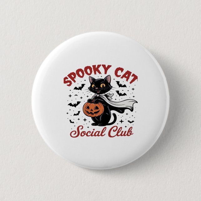 Spooky Cat Social Club PNG - Cute Halloween Classi 2 Inch Round Button (Front)