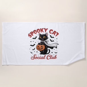 Spooky Cat Social Club PNG - Cute Halloween Classi Beach Towel