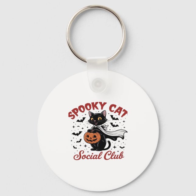 Spooky Cat Social Club PNG - Cute Halloween Classi Keychain (Front)