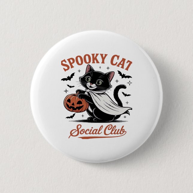 Spooky Cat Social Club PNG - Cute Kitten Classic T 2 Inch Round Button (Front)