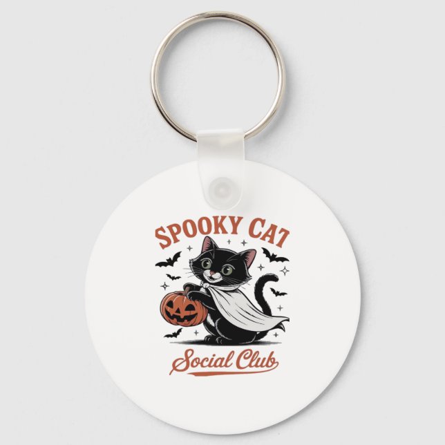 Spooky Cat Social Club PNG - Cute Kitten Classic T Keychain (Front)