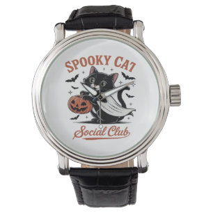 Spooky Cat Social Club PNG - Cute Kitten Classic T Watch