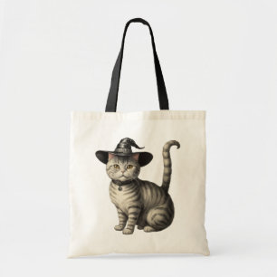 Spooky cat wearing witch's hat Halloween     Tote Bag
