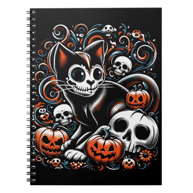 Spooky Cat with Skulls Notebook (Front)