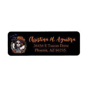 Spooky Catrina Skeleton Halloween Return Address 