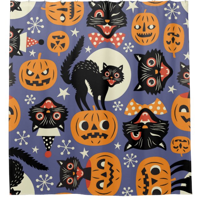 Spooky Cats Pumpkins Purple Pattern (Front)