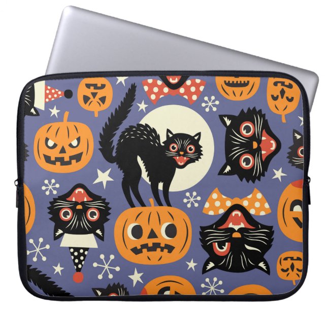Spooky Cats Pumpkins Purple Pattern Laptop Sleeve (Front)