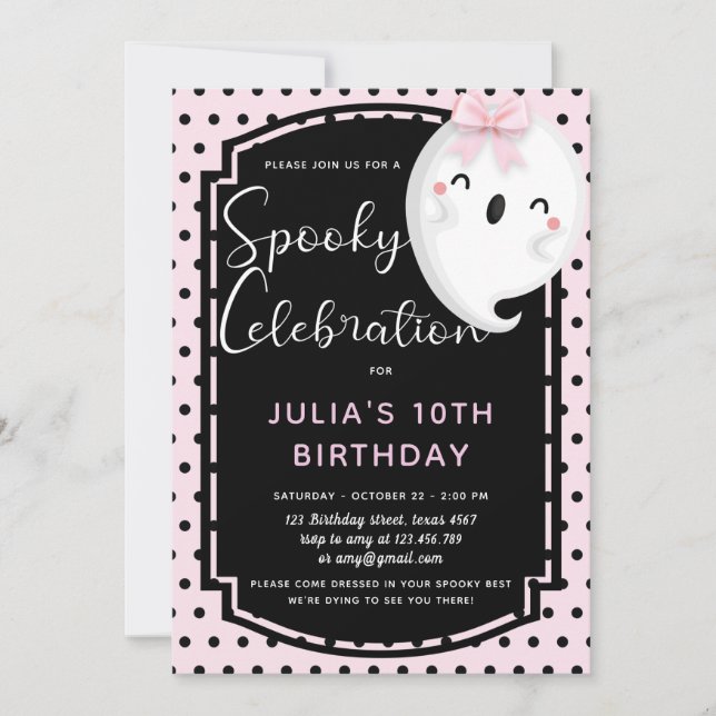 Spooky Celebration Ghost Girl Birthday Invitation (Front)