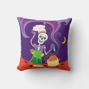 Spooky Chef Cooking a Pumpkin Throw Pillow