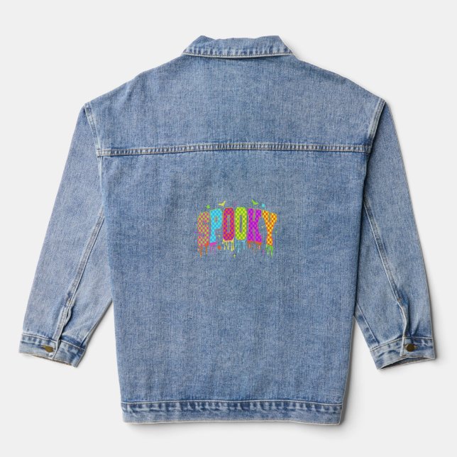 Spooky Chequered Halloween Denim Jacket (Back)