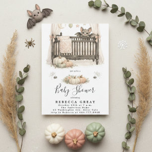 Spooky Chic Gothic Bat & Pumpkins Baby Shower Invitation